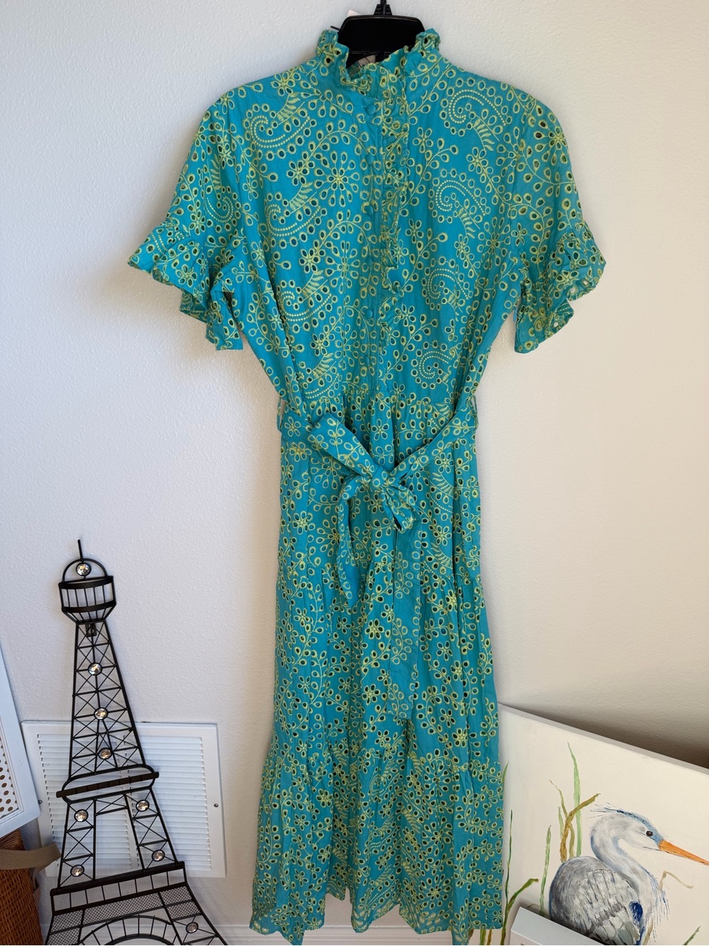 NWT Abbey Glass Sadie Maxi Dress Teal and Chartreuse Jasmine Eyelet Sz XL - Picture 8 of 15